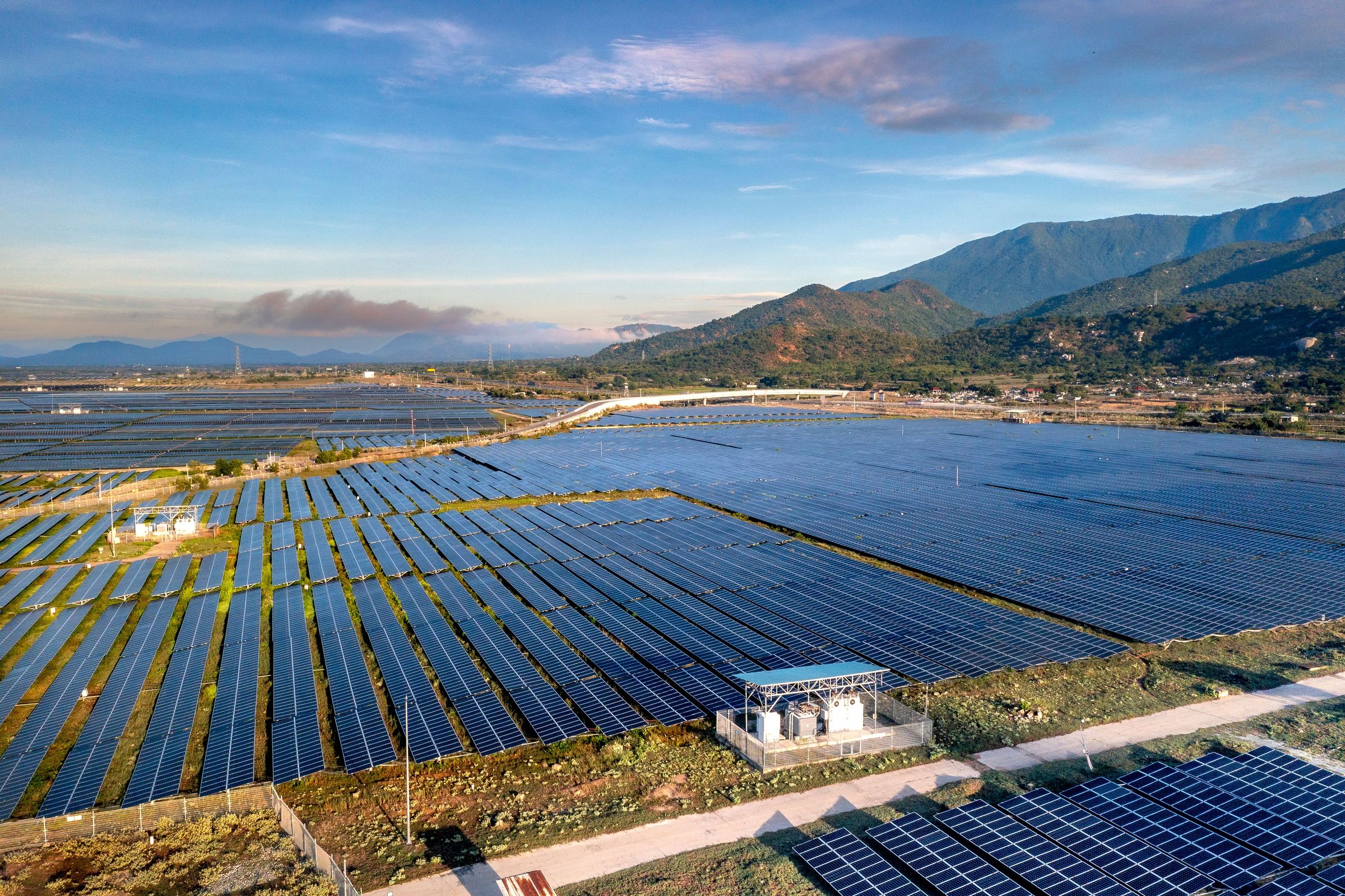 Solar farm with grid interconnection infrastructure
