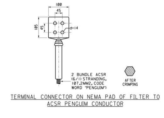 Terminal Connector on Nema Pad of Filter to ACSR Penguin Conductor