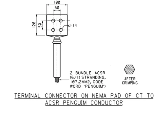 Terminal Connector on Nema Pad of CT to ACSR Penguin Conductor