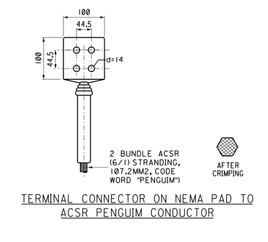 Terminal Connector on Nema Pad to ACSR Penguin Conductor